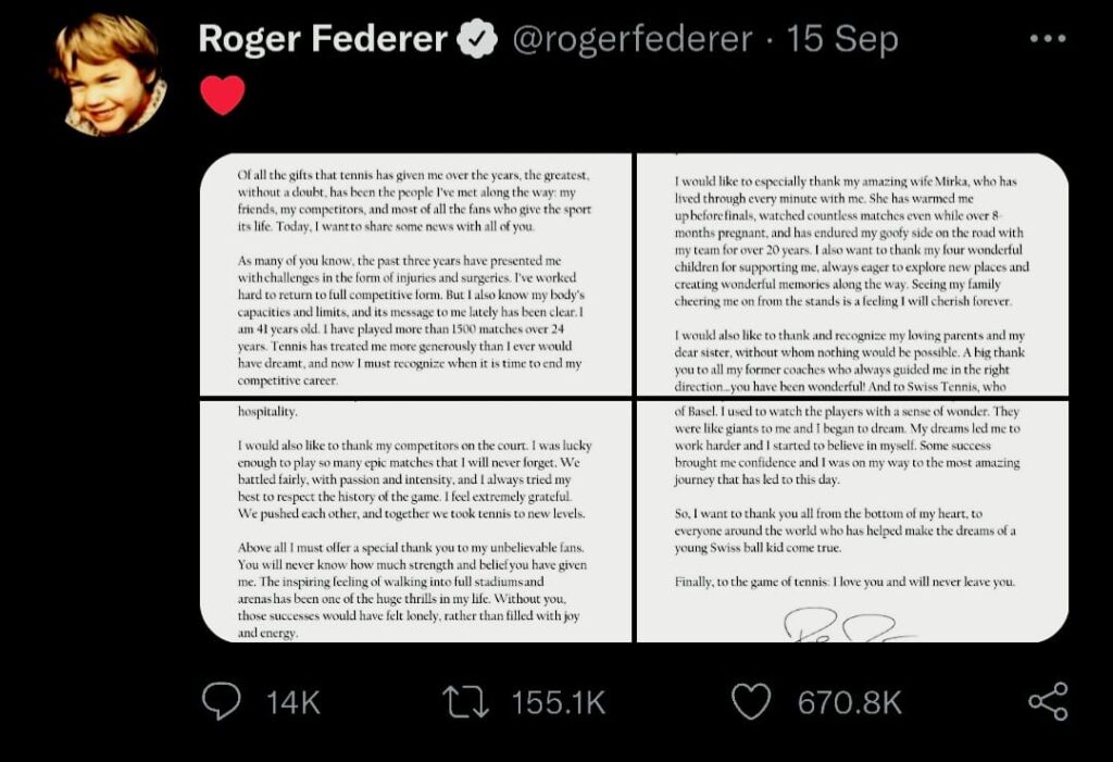 Federer Tweets Retirement
